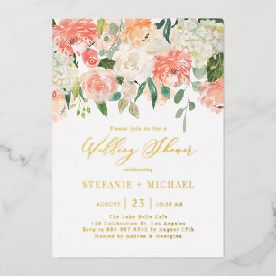 Pfirsich- und Elfenbein-Aquarell-Blumen-Hochzeitsd Folieneinladung