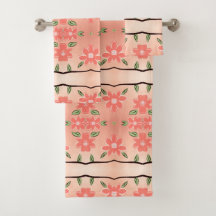 Pfirsich und farbiges Schwarz-Flora-Handtuch-Set