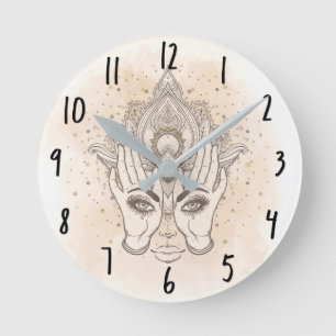 Pfirsich- und Gold Boho Lotusblumen-Schönheit Runde Wanduhr
