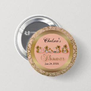 Pfirsich und Gold Damask mit Teddy Bears  Babydusc Button
