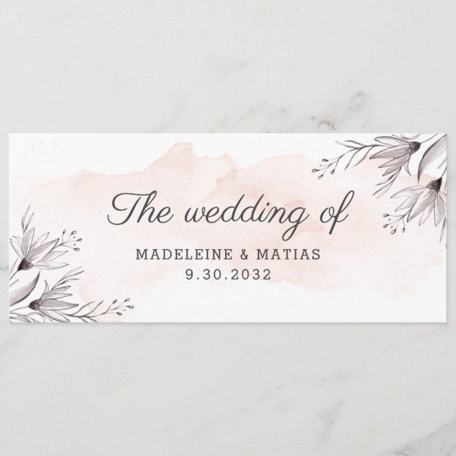 Pfirsich und graue Blüten Blüte auf der Hochzeit d Menükarte (Vorderseite)