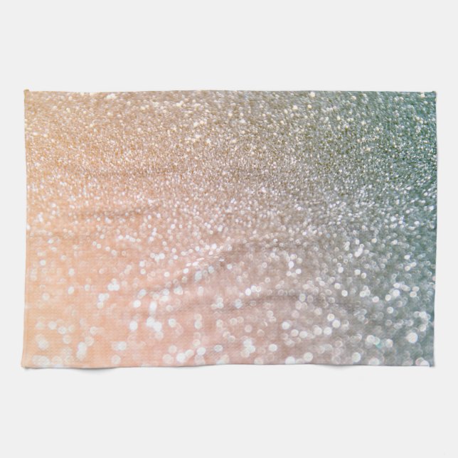 Pfirsich und grauer Schein-Glamour-Glitzer Geschirrtuch (Horizontal)