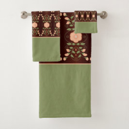 Pfirsich und grün mit dunkelbraun badhandtuch set