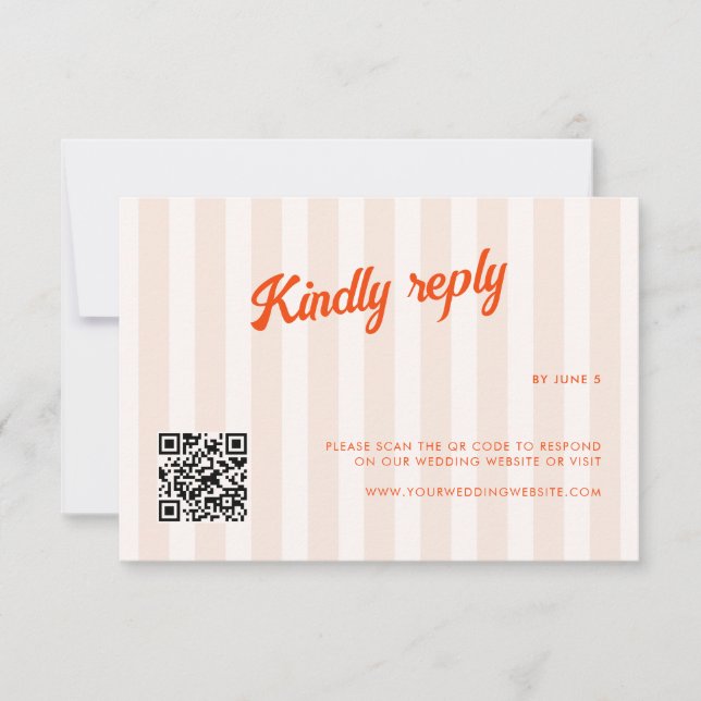 Pfirsich und Mandarine Striped Retro Hochzeit RSVP Karte (Vorderseite)
