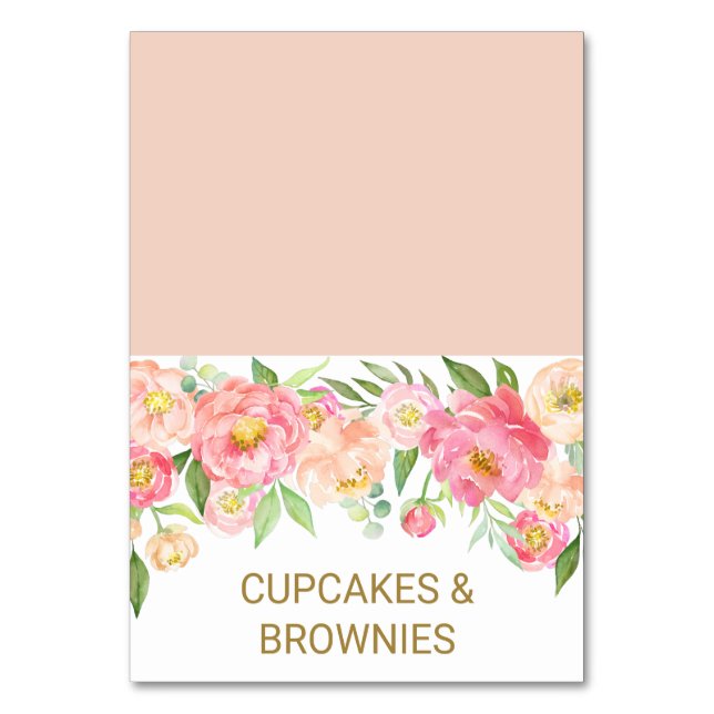 Pfirsich und Pink Peony Blume Food Zelt Cards Tischnummer (Vorderseite)