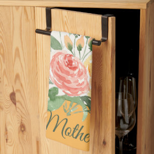 Pfirsich- und rosa Aquarell-Blumenmuster anpassbar Geschirrtuch