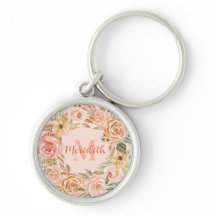 Pfirsich und rosa Blumenreath Mit Monogramm Schlüs