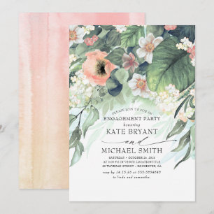 Pfirsich- und rosa florale Vintage-Verlobungsparty Einladung