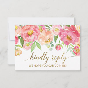 Pfirsich- und rosa Pfingstrosen-Blumen Song Reques RSVP Karte