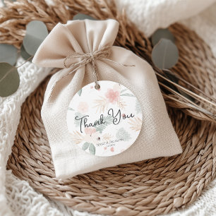 Pfirsich- und Salbeiwasserfarben-Blumen-Hochzeitsd Geschenkanhänger