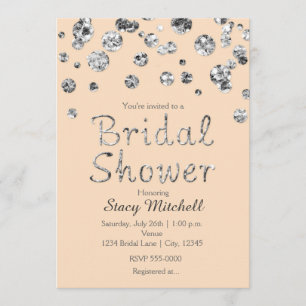 Pfirsich und Silver Glitzer Bridal Dusche Einladun Einladung