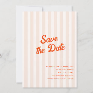 Pfirsich- und Tangerine-Retro-gestreifte Hochzeit Save The Date
