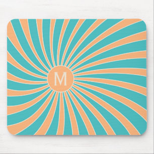 Pfirsich- und Türkis-Retro-Sonnenburst-Design Mousepad