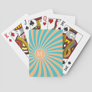 Pfirsich- und Türkis-Retro-Sonnenstrahl-Design Spielkarten