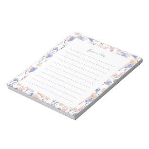 Pfirsich- und violetter Blumen-Notizblock personal Notizblock