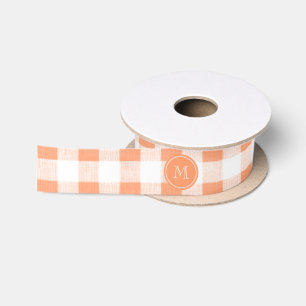 Pfirsich und weiß kariert, Ihr Monogramm Satinband