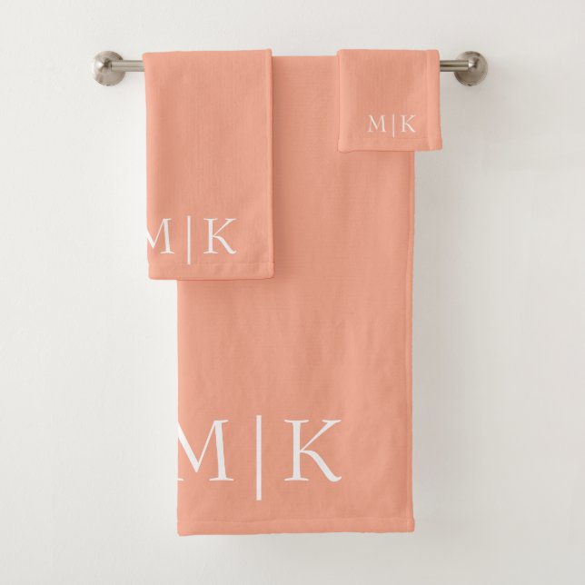 Pfirsich und Weiß | Modernes Monogramm Badhandtuch Set (Insitu)