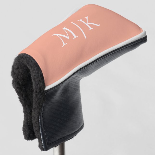 Pfirsich und Weiß | Modernes Monogramm Golf Headcover (3/4 Vorderseite)
