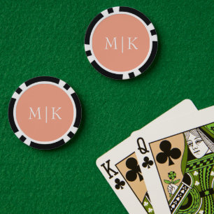 Pfirsich und Weiß   Modernes Monogramm Pokerchips