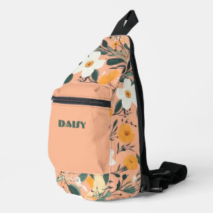 Pfirsich und Weißblütendruck Crossbody Bag