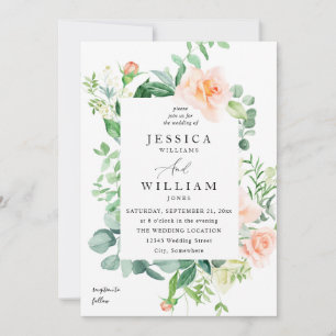 Pfirsich- und weiße Blumenhochzeit 2b Einladung