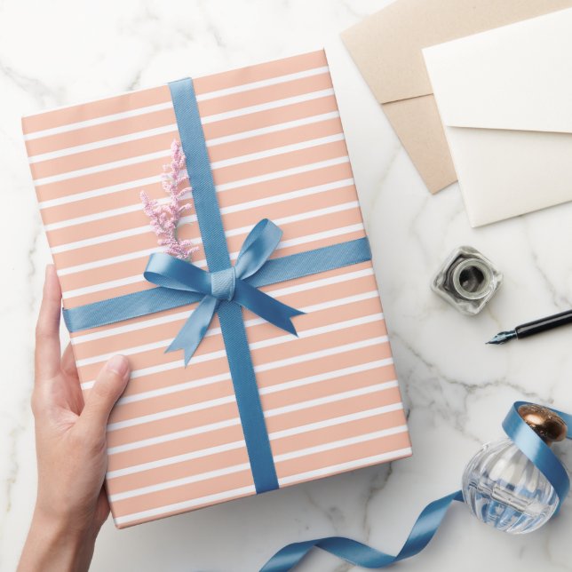 Pfirsich und weiße Streifen Geschenkpapier (Schenken)