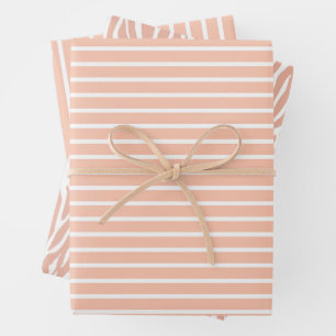 Pfirsich und weiße Streifen Geschenkpapier Set