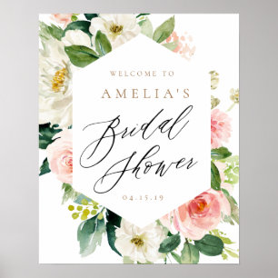 Pfirsich- und weißes florales Willkommensschild fü Poster