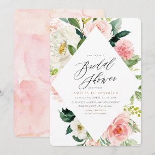 Pfirsich und White Floral Bridal Dusche Einladung