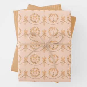 Pfirsich-Victorian-Mistelzweig-und-Krankengirlande Geschenkpapier Set