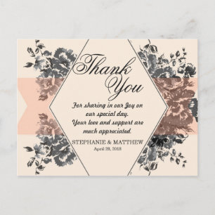 Pfirsich-Vintage-Blumen und Streifen Postkarte