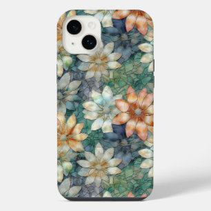 Pfirsich Weiß Blau Grün Floral iPhone 14 Plus Hülle