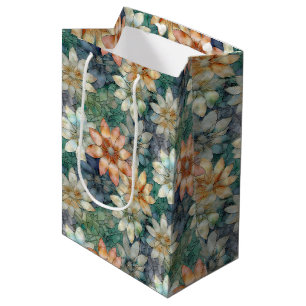 Pfirsich Weiß Blau Grün Floral Mittlere Geschenktüte