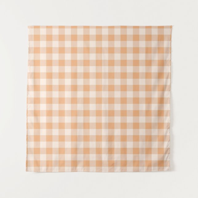 Pfirsich-Weiß kariertes Gingham-Muster Wandteppich (Vorderseite)