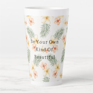 Pfirsich Weiße Hibiskusblüten Grüne Blätter Milchtasse