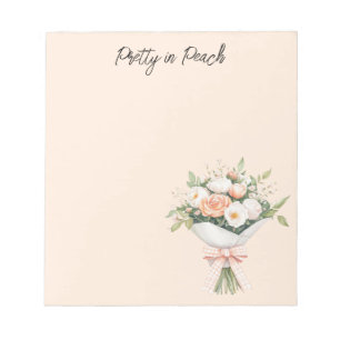 Pfirsich Weiße Rosen Florales Bouquet Band Notizblock