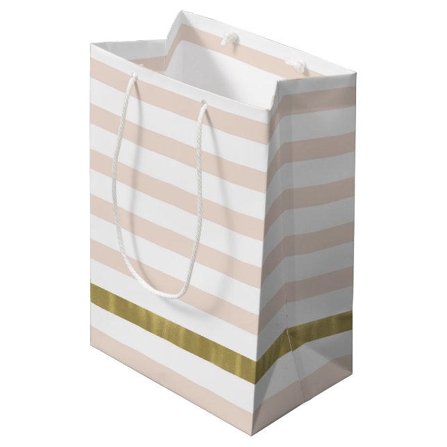 Pfirsich-weißes Goldstreifen Mittlere Geschenktüte (Vorderseite Schrägansicht)