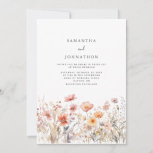 Pfirsich-Wildblumen-Blumen-Hochzeitseinladung Einladung