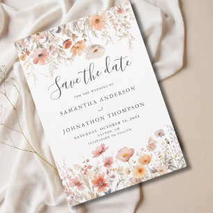 Pfirsich-Wildblumen-Blumenhochzeit-Flat Save The Date