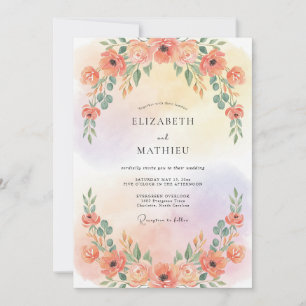 Pfirsich-Zauberhafte Aquarell-Hochzeit Einladung