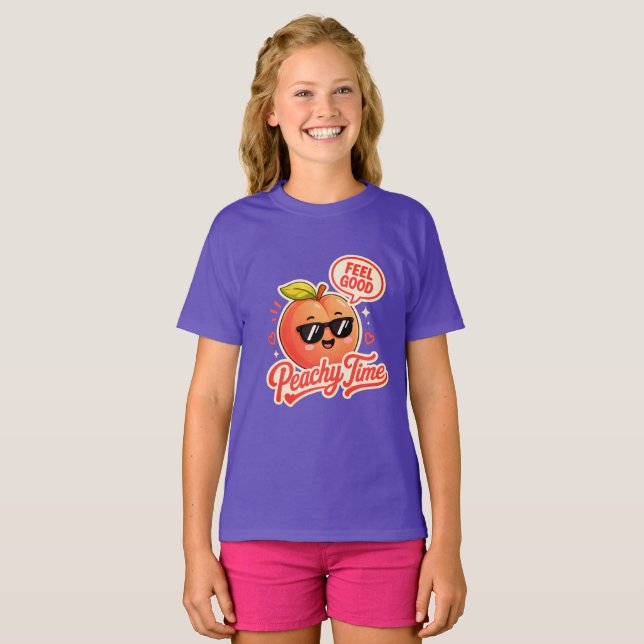 Pfirsich-Zeit Süße Mädchen T-Shirt (Vorne ganz)