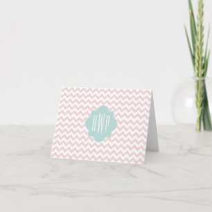 Pfirsich Zickzack Ikat mit Monogramm Notecard