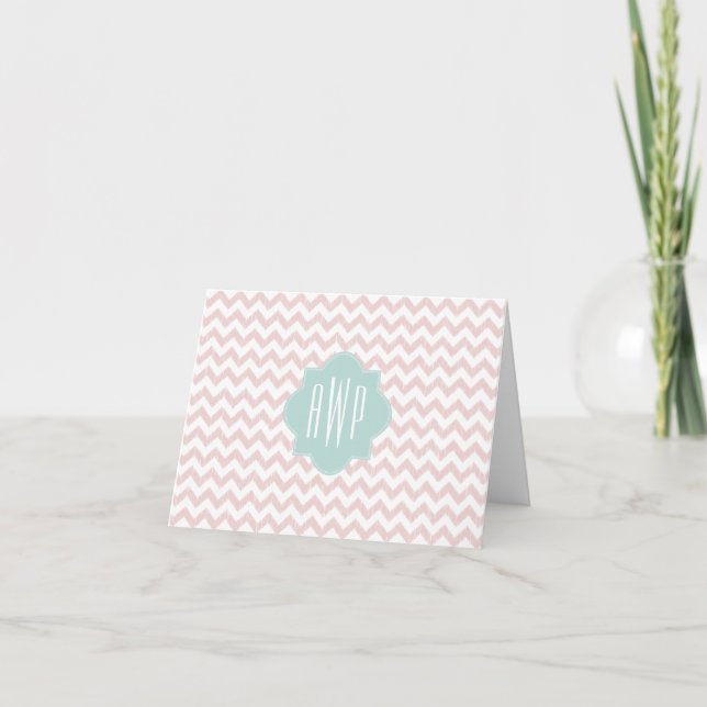 Pfirsich Zickzack Ikat mit Monogramm Notecard (Vorderseite)