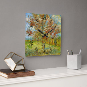 Pfirsichbaum in Blüte von Vincent van Gogh Quadratische Wanduhr