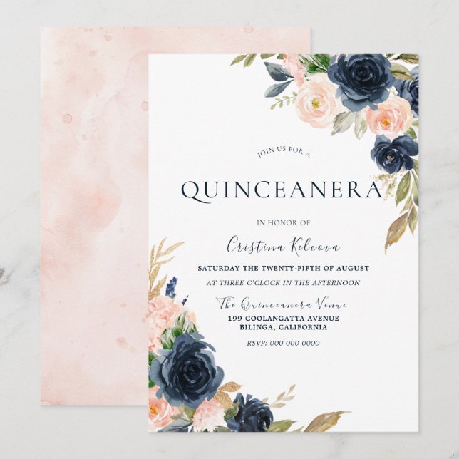 Pfirsichbäume Blume Quinceanera Party Einladung (Vorne/Hinten)