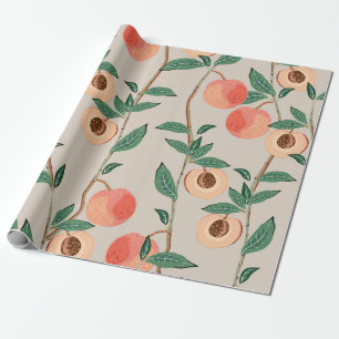 Pfirsichbäume mit Blätter und Früchten auf einem l Geschenkpapier