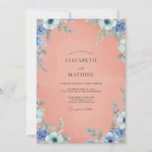 Pfirsichblaue Blättchen-Hochzeit Einladung
