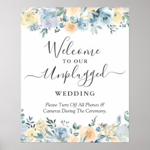 Pfirsichblaue Blumenschrift 'Unplugged' Hochzeitss Poster