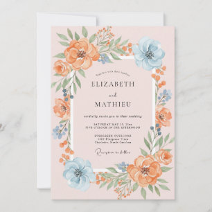 Pfirsichblaue Hochzeit Cerulean Gemalt Einladung