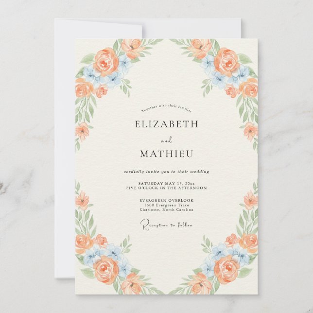 Pfirsichblaue Hochzeit Einladung (Vorderseite)